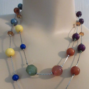 Silvertone Chain Colorful Bead Necklace